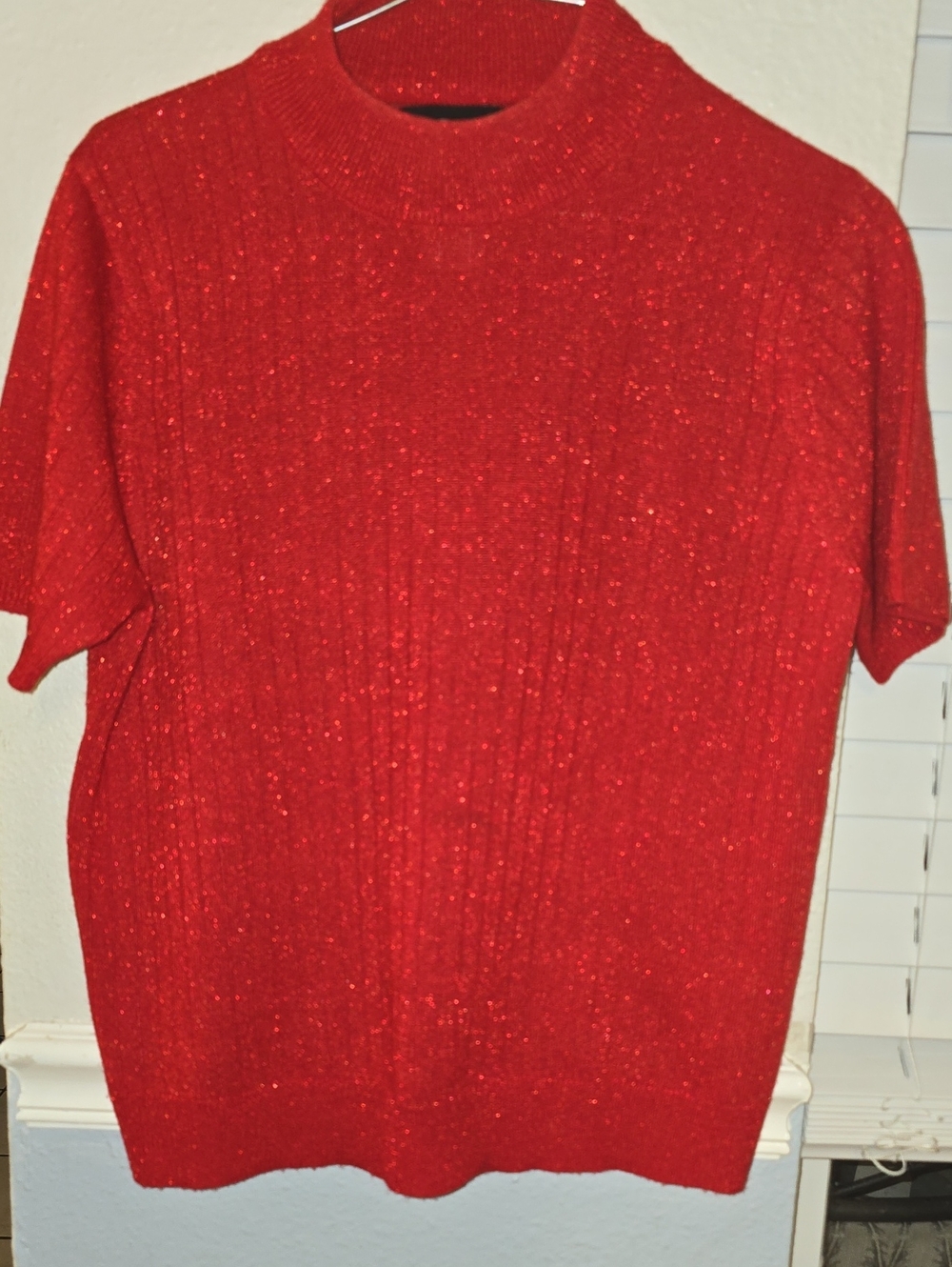 Sag Harbor Women's Red Sparkle Short-Sleeve Sweater